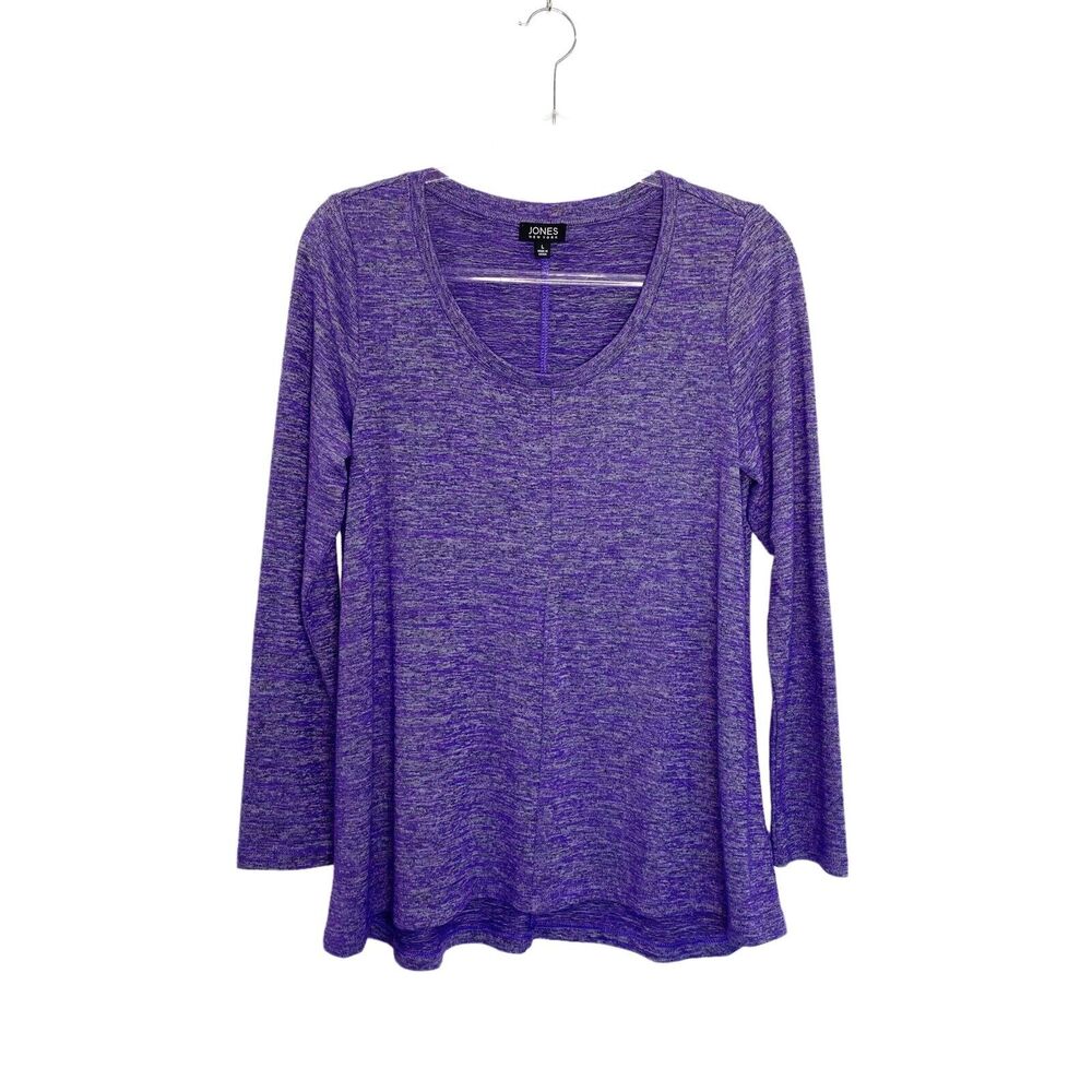 Jones New York Knit Top Womens Large Pullover Tunic Purple Long Slv Round Neck